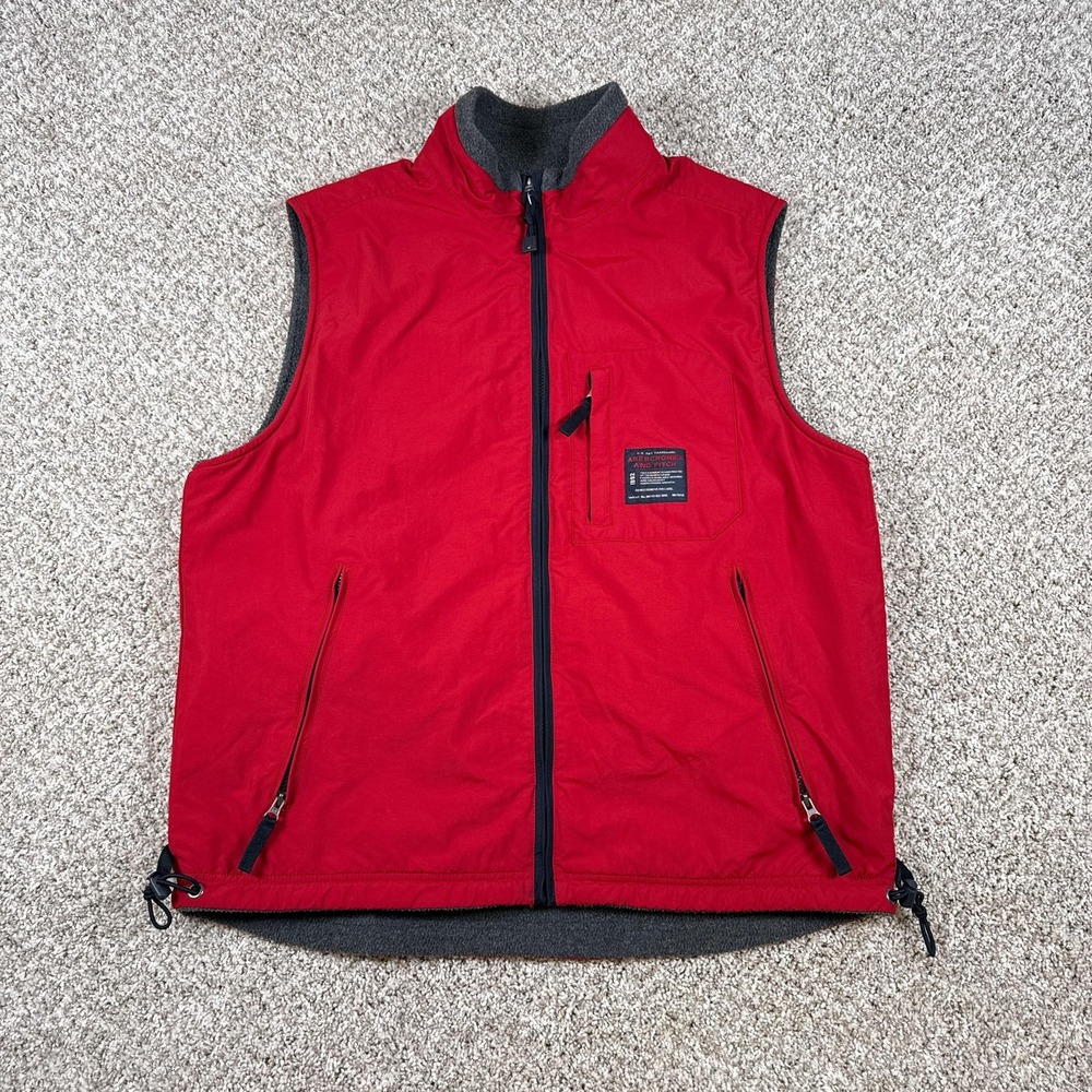 Abercrombie & Fitch Vest Mens XL Red Fleece Lined‎ Zip Pockets Nylon Outdoor